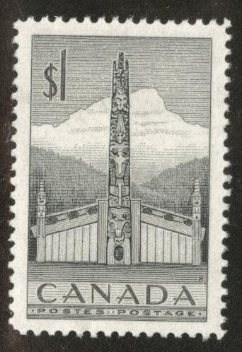 CANADA 1$ Totem Pole stamp Scott 321 MH* 1953 