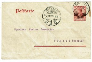 German Offices in Turkey 1913 Smyrna cancel on postal card to Fiume