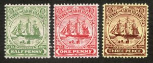 1905 Turks & Caicos Islands Sc #10 - 12 Dependency's Badge (ship) MH Cv$29