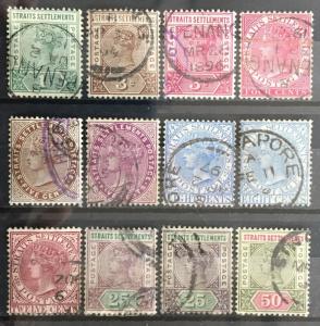 Malaya Straits Settlements 1892-99 QV 12V CA Used M2052