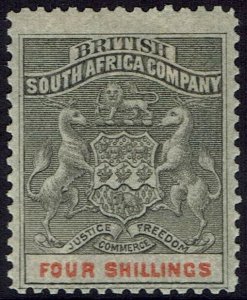 RHODESIA 1892 ARMS 4/-