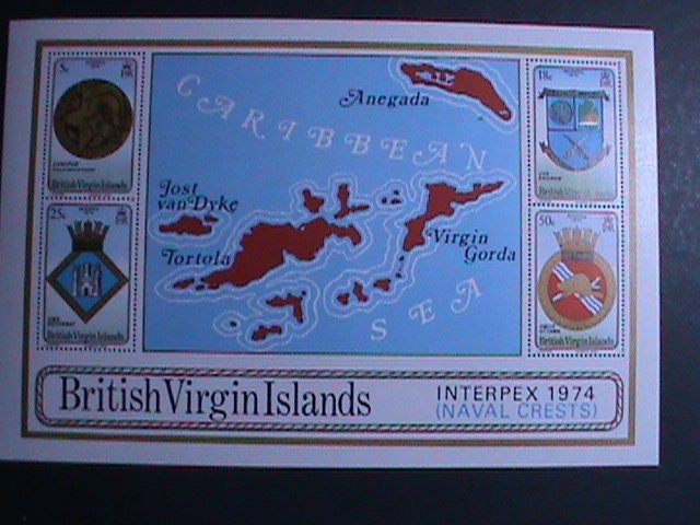 VIRGIN ISLANDS-1974 INTERPEX'74 STAMP SHOW-NAVAL CRESTS- MNH SHEET VF
