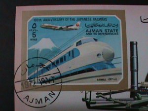 AJMAN-1972 MODEAN EXPRESS TRAIN & CLASSIC ANTIQUE TRAIN CTO  IMPERF-S/S-VF