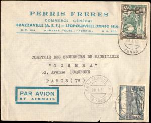 1960 FRENCH EQUATORIAL AFRICA BELGIUM CONGO MULTI STAMP TO FRANCE