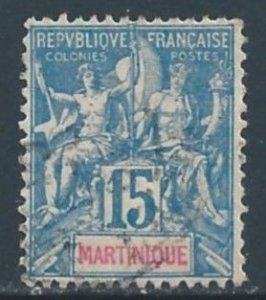 Martinique #40 Used 15c Navigation & Commerce - Blue