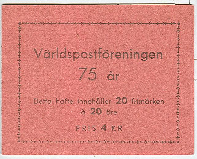 SWEDEN (H91) Scott 415a, 20ore UPU booklet, VF
