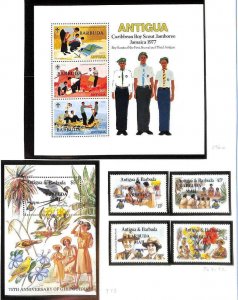 BARBUDA BOY SCOUTS SCOTT #36-38 290-96 769-73 STAMP SETS & S/S MNH 1969-1986