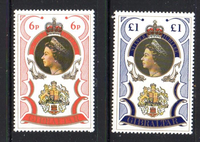 Gibraltar Sc 338-9 1977 25 yrs QE II stamp set mint NH