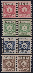 Scarce Automatic Receiving Teller Savings Stamps 1c,5c,10c,25c Pairs Unused