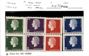 Canada, Postage Stamp, #406-409 Pairs Mint NH, 1962-63 Queen (AD)