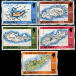 GUERNSEY-ALDERNEY 1989 - Scott# 37-41 Maps Set of 5 NH