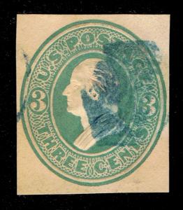 GENUINE SCOTT #U165 USED GREEN ON AMBER DIE-2 BLUE CORK CANCELS - CUT SQUARE