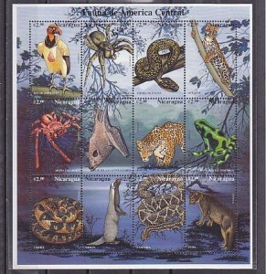 Nicaragua, New item. Fauna as Bats, Snakes & Spiders sheet of 12. ^