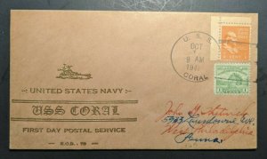 1941 USS Coral First Day Cover FDC Philadelphia Pennsylvania