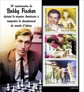 DJIBUTI - 2022 -  Bobby Fischer - Perf 3v Sheet - Mint Never Hinged