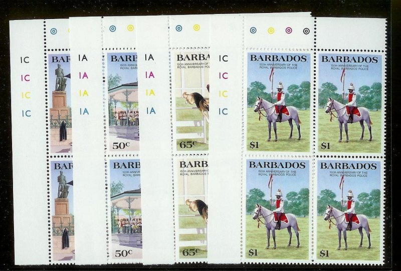 BARBADOS Sc#670-673 Complete Mint Never Hinged PLATE BLOCK Set