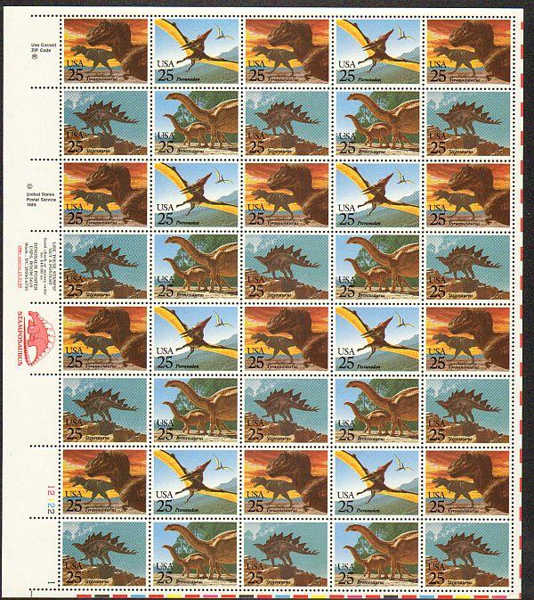 US #2422-25 Mint Sheet Dinosaurs 