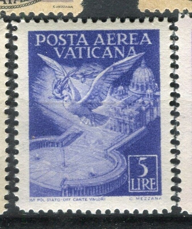 VATICAN; 1947 early Airmail issue fine Mint hinged 5L. value