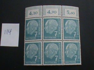 GERMANY 1954 MNH BLOCK OF 6 W/#S  XF  (114)