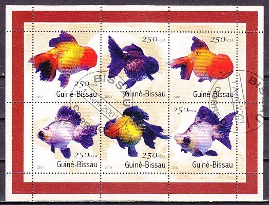 Guinea Bissau, Mi cat. 1144-1149 A. Tropical Fish on a sheet of 6. Canceled.