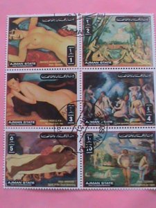 AJMAN STATE STAMP- WORLD FAMOUS NUDE ART CTO -MNH STAMP SHEET -RARE VERY RARE