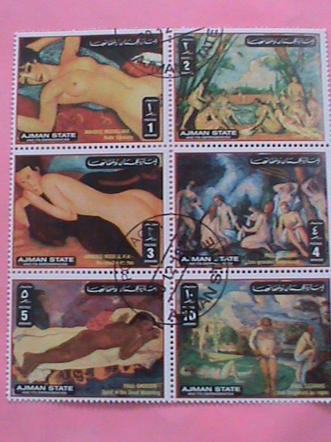 AJMAN STATE STAMP- WORLD FAMOUS NUDE ART CTO -MNH STAMP SHEET -RARE VERY RARE