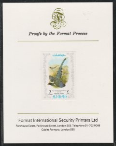 AJMAN 1971 EXOTIC BIRDS - MAGPIE  imperf on FORMAT INTERNATIONAL PROOF CARD