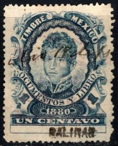 1880 Mexico Revenue 1 Centavo Salina Cruz Control Documentary (Documents & Books