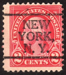 1923, US 2c, Washington, Used, New York precancel, Sc 554