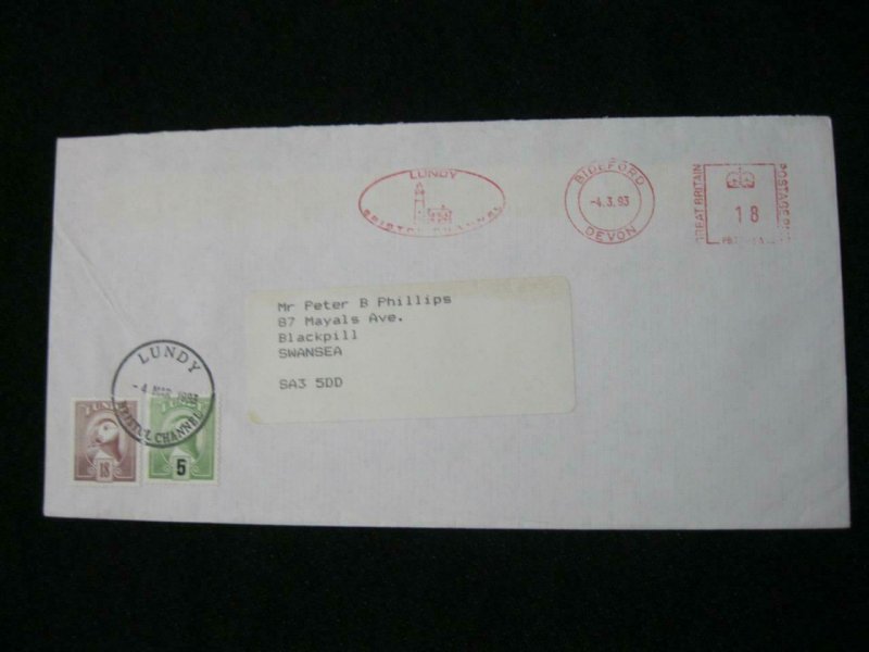 LUNDY STAMPS USED ON 1993 COVER 