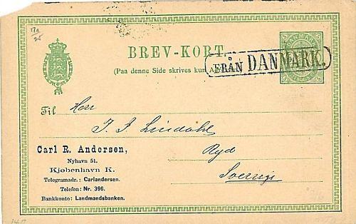 DENMARK - POSTAL STATIONERY: SWEEDISH PAQUEBOAT MARK