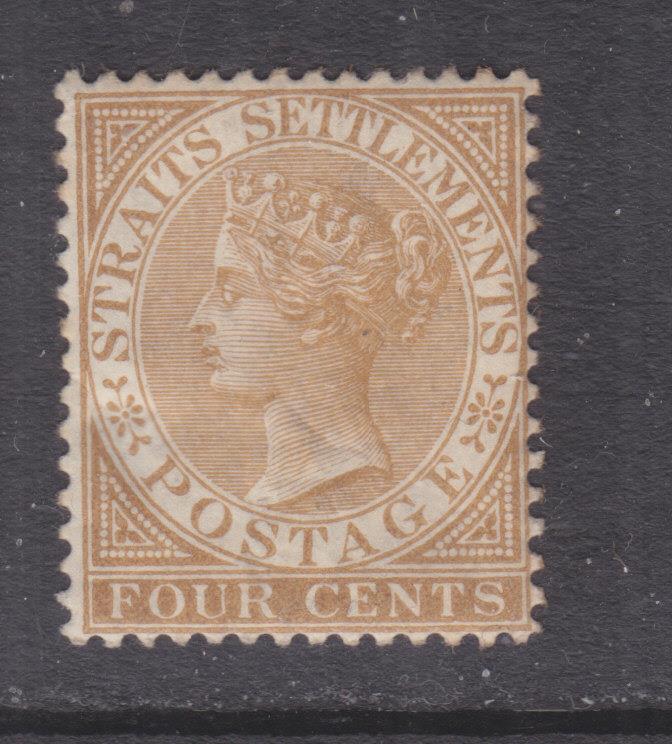 STRAITS SETTLEMENTS, 1883 CA, 4c. Pale Brown, heavy hinged mint, small thin spot