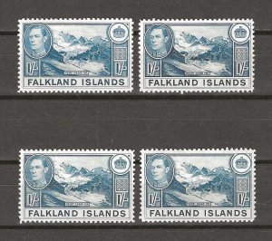 FALKLAND ISLANDS 1938/50 SG 158, 158a, 158b, 158c MNH