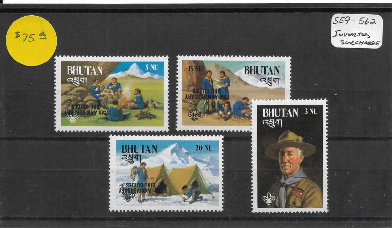 Bhutan: Sc #559-562, MNH Inverted Surcharge, Boy Scout Set (53713)