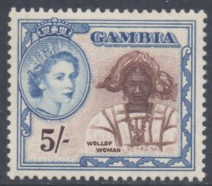 Gambia Scott 165 - SG183, 1953 Elizabeth II 5/- MH*