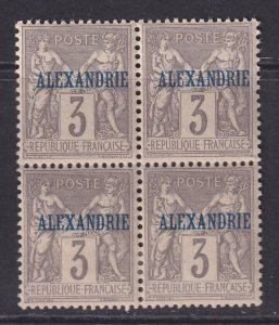 Alexandria (French Offices), Scott 3 (Yvert 3), MNH/HR block of four