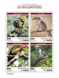 NIGER - 2019 - Hornbills - Perf 4v Sheet - Mint Never Hinged