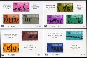 Mexico #992a,995,C336a,C338a Cat$25, 1968 Olympics, set of four imperf. souve...