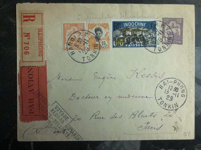 1929 Haiphong Vietnam First Flight Cover Paris France Bellonte Costes 500 flown