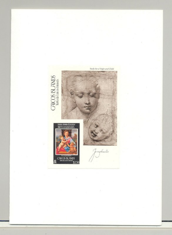 Caicos #32-36 Raphael Art 4v & 1v S/S Imperf Proofs in 2 Folders