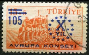 Turkey Sc#1440 Used, 105k on 15k+5k org, European council 1v (1959)