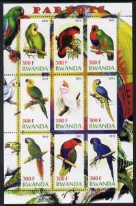 RWANDA - 2012 - Parrots - Perf 9v Sheet - MNH - Private Issue