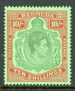 Bermuda 1936 KGVI 10 Shillings Brown Lake & Green Scott #126a Mint R42