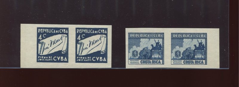 CUBA 346P & 347P 1937 4c Costa Rica and Cuba Imperf Blue Plate Proof Stamp Pairs