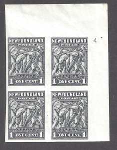 Canada NEWFOUNDLAND # 184c 1c GREY-BLACK COD IMPERF BLK OF 4 UR PLATE 4 BS27746