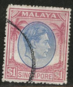 Singapore Scott 18 perf 14 KGV used 1$ stamp CV$4
