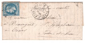 France BALLON MONTE Cover 2/10/1870 PARIS SIEGE Tours EL BALLOON MAIL MA1016