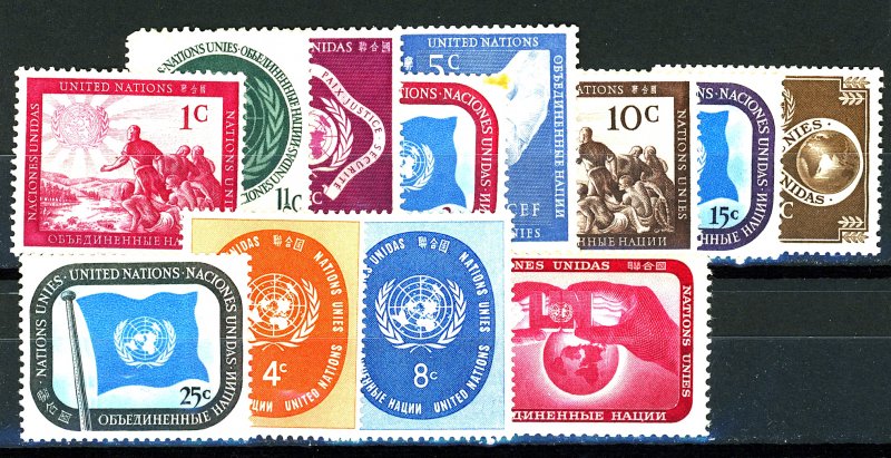 UNITED NATIONS #1-9, 63-64, 106 MINT OG NH