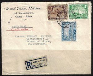 ADEN JUDAICA 1951 REGISTERED COVER FROM SAM MENAHEM ADEN CAMP TO GERMANY