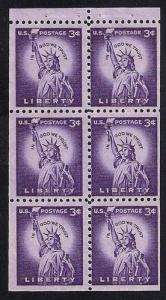 1035A 3 cent 1954 Statue Liberty pane Stamp M OG NH XF LEFT JUMBO